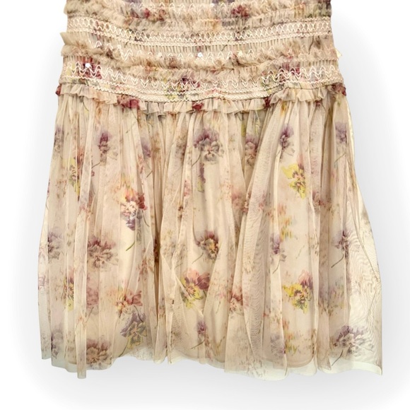 NEEDLE & THREAD Think Of Me Sequined Shirred Floral-Print Tulle Mini, Size 8 - Picture 15 of 16